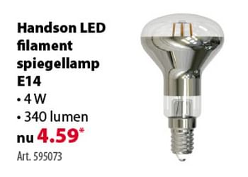 Promoties Led filament spiegellamp e14 - Handson - Geldig van 10/10/2018 tot 22/10/2018 bij Gamma