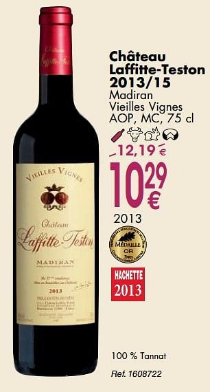 Promotions Château laffitte-teston 2013-15 madiran vieilles vignes aop, mc - Vins rouges - Valide de 02/10/2018 à 29/10/2018 chez Cora