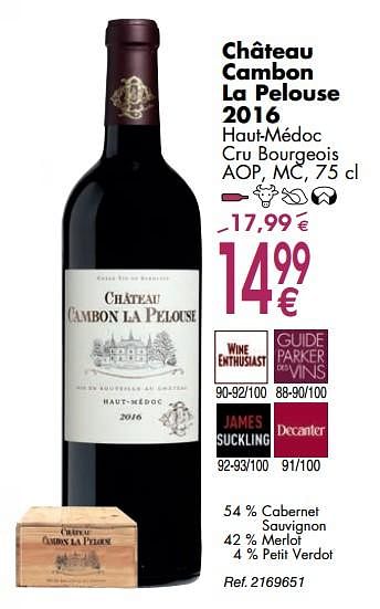 Promotions Château cambon la pelouse 2016 haut-médoc cru bourgeois aop, mc - Vins rouges - Valide de 02/10/2018 à 29/10/2018 chez Cora