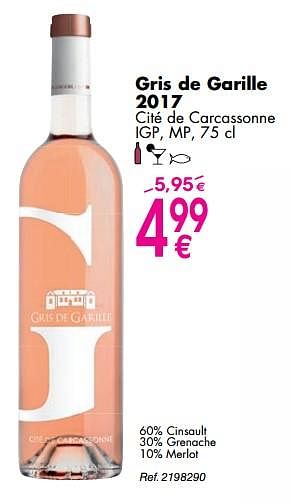 Promoties Gris de garille 2017 cité de carcassonne - Rosé wijnen - Geldig van 02/10/2018 tot 29/10/2018 bij Cora