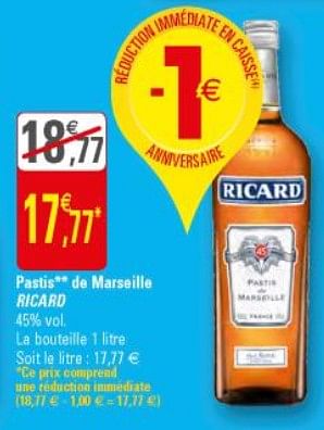 Promotion G Pastis De Marseille Ricard Ricard Boissons Valide Jusqua 4 Promobutler