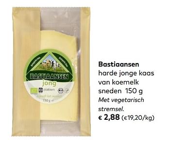 Promoties Bastiaansen harde jonge kaas van koemelk sneden met vegetarisch stremsel - Bastiaansen - Geldig van 03/10/2018 tot 06/11/2018 bij Bioplanet
