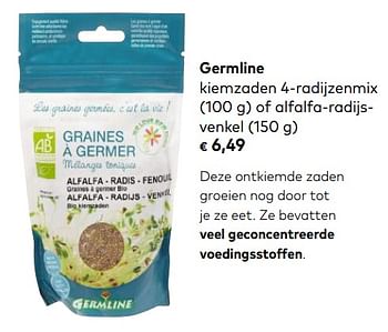 Promotions Germline kiemzaden 4-radijzenmix of alfalfa-radijsvenkel - Germline - Valide de 03/10/2018 à 06/11/2018 chez Bioplanet