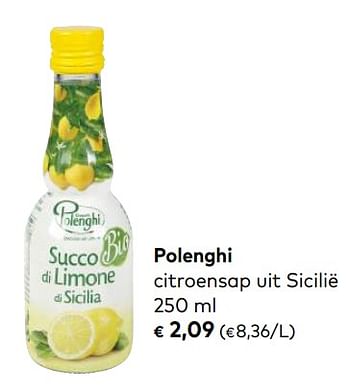 Promoties Polenghi citroensap uit sicilië - Polenghi - Geldig van 03/10/2018 tot 06/11/2018 bij Bioplanet