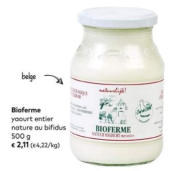 Promotions Bioferme yaourt entier nature au bifidus - Bioferme - Valide de 03/10/2018 à 06/11/2018 chez Bioplanet