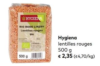 Promotions Hygiena lentilles rouges - Hygiena - Valide de 03/10/2018 à 06/11/2018 chez Bioplanet