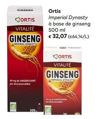 Promotions Ortis imperial dynasty à base de ginseng - Ortis - Valide de 03/10/2018 à 06/11/2018 chez Bioplanet