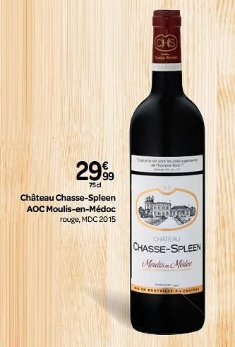 Promoties Château chasse-spleen aoc moulis-en-médoc rouge, mdc 2015 - Rode wijnen - Geldig van 03/10/2018 tot 23/10/2018 bij Carrefour