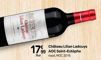 Promotions Château lilian ladouys aoc saint-estèphe rood, mdc 2015 - Vins rouges - Valide de 03/10/2018 à 23/10/2018 chez Carrefour