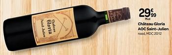 Promoties Château gloria aoc saint-julien rood, mdc 2012 - Rode wijnen - Geldig van 26/09/2018 tot 23/10/2018 bij Carrefour