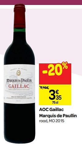 Promoties Aoc gaillac marquis de paullin rood, mo 2015 - Rode wijnen - Geldig van 26/09/2018 tot 23/10/2018 bij Carrefour