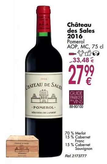 Promoties Château des sales 2016 pomerol aop, mc - Rode wijnen - Geldig van 02/10/2018 tot 29/10/2018 bij Cora