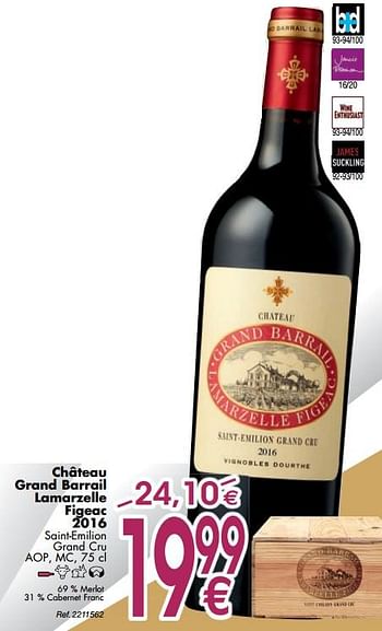 Promoties Château grand barrail lamarzelle figeac 2016 saint-emilion grand cru aop, mc - Rode wijnen - Geldig van 02/10/2018 tot 29/10/2018 bij Cora