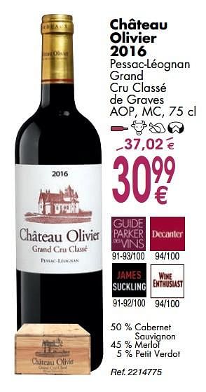 Promoties Château olivier 2016 pessac-léognan grand cru classé de graves aop, mc - Rode wijnen - Geldig van 02/10/2018 tot 29/10/2018 bij Cora