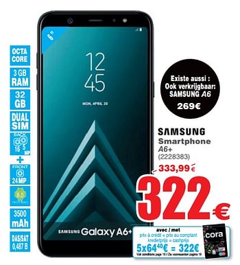 Promoties Samsung smartphone a6+ - Samsung - Geldig van 09/10/2018 tot 22/10/2018 bij Cora