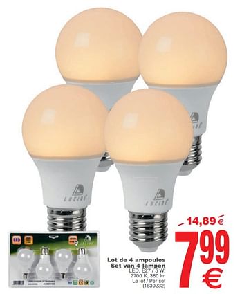 Promoties Lot de 4 ampoules set van 4 lampen - Lucide - Geldig van 09/10/2018 tot 22/10/2018 bij Cora