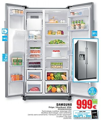 Promoties Samsung frigo - koelkast usa rs50n3503sa - Samsung - Geldig van 09/10/2018 tot 22/10/2018 bij Cora