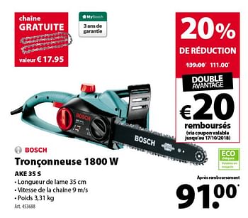 Promotions Bosch tronçonneuse 1800 w ake 35 s - Bosch - Valide de 10/10/2018 à 22/10/2018 chez Gamma