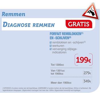 Promoties Forfait remblokken en -schijven - Huismerk - Auto 5  - Geldig van 16/10/2018 tot 11/11/2018 bij Auto 5