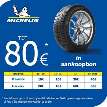Promoties Tot 80 € in aankoopbon - Michelin - Geldig van 16/10/2018 tot 11/11/2018 bij Auto 5