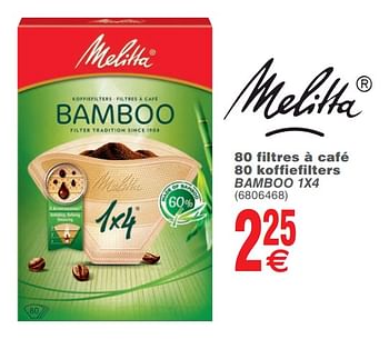 Promoties 80 filtres à café 80 koffiefilters bamboo - Melitta - Geldig van 09/10/2018 tot 22/10/2018 bij Cora