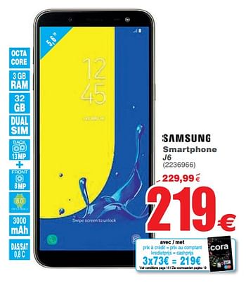 Promotions Samsung smartphone j6 - Samsung - Valide de 09/10/2018 à 22/10/2018 chez Cora