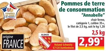 Promotions Pommes de terre de consommation annabelle - Produit Maison - Norma - Valide de 10/10/2018 à 16/10/2018 chez Norma