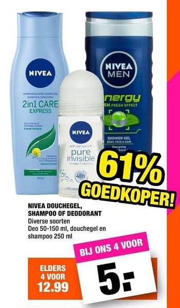 Promoties Nivea douchegel, shampoo of deodorant - Nivea - Geldig van 08/10/2018 tot 21/10/2018 bij Big Bazar