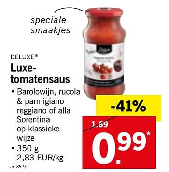 Promoties Luxe tomatensaus - Deluxe - Geldig van 15/10/2018 tot 20/10/2018 bij Lidl