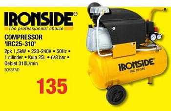 Promoties Ironside compressor `irc25-310` - Ironside - Geldig van 04/10/2018 tot 21/10/2018 bij HandyHome