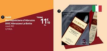 Promoties Italië montepulciano d`abruzzo doc abruzzes la botte - Rode wijnen - Geldig van 26/09/2018 tot 23/10/2018 bij Carrefour
