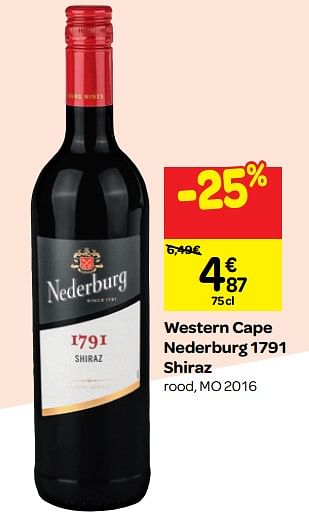 Promotions Western cape nederburg 1791 shiraz - Vins rouges - Valide de 26/09/2018 à 23/10/2018 chez Carrefour