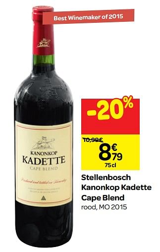Promoties Stellenbosch kanonkop kadette cape blend - Rode wijnen - Geldig van 26/09/2018 tot 23/10/2018 bij Carrefour