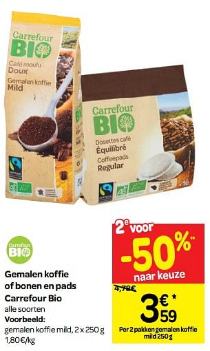 Promoties Gemalen koffie mild - Huismerk - Carrefour  - Geldig van 10/10/2018 tot 16/10/2018 bij Carrefour