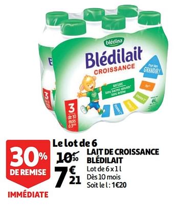 Promotions Lait de croissance blédilait - Blédina - Valide de 10/10/2018 à 16/10/2018 chez Auchan Ronq