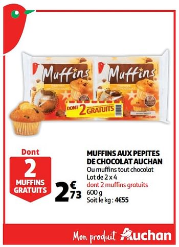Promotions Muffins aux pepites de chocolat auchan ou muffins tout chocolat - Produit Maison - Auchan Ronq - Valide de 10/10/2018 à 16/10/2018 chez Auchan Ronq