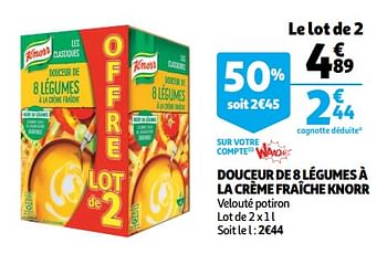 Promotions Douceur de 8 légumes à la crème fraîche knorr velouté potiron - Knorr - Valide de 10/10/2018 à 16/10/2018 chez Auchan Ronq