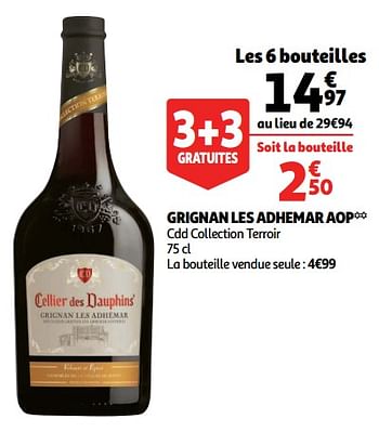 Promoties Grignan les adhemar aop cdd collection terroir - Rode wijnen - Geldig van 10/10/2018 tot 16/10/2018 bij Auchan