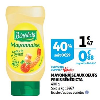 Promoties Mayonnaise aux oeufs frais bénédicta - BÉNÉDICTA - Geldig van 10/10/2018 tot 16/10/2018 bij Auchan