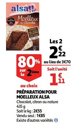 Alsa Preparation Pour Moelleux Alsa Chocolat Citron Ou Nature En Promotion Chez Auchan Ronq