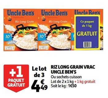 Promoties Riz long grain vrac uncle ben`s - Uncle Ben's - Geldig van 10/10/2018 tot 16/10/2018 bij Auchan