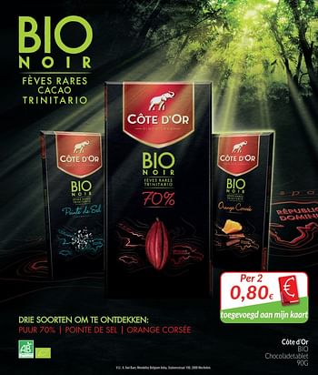 Promoties Côte d `or bio chocoladetablet - Cote D'Or - Geldig van 01/10/2018 tot 31/10/2018 bij Intermarche