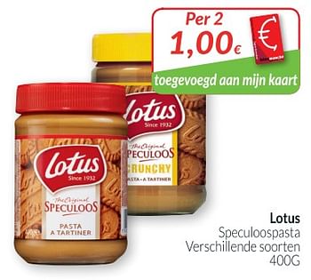 Promoties Lotus speculoospasta - Lotus Bakeries - Geldig van 01/10/2018 tot 31/10/2018 bij Intermarche