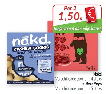 Promoties Nakd of bear yoyo - Nákd - Geldig van 01/10/2018 tot 31/10/2018 bij Intermarche