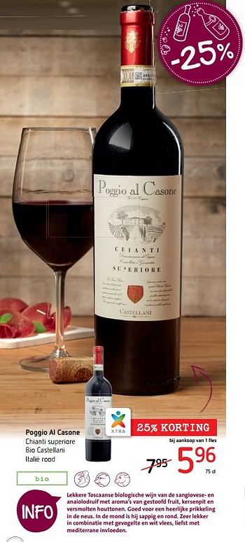 Promoties Poggio al casone chianti superiore bio castellani italië rood - Rode wijnen - Geldig van 11/10/2018 tot 24/10/2018 bij Spar (Colruytgroup)