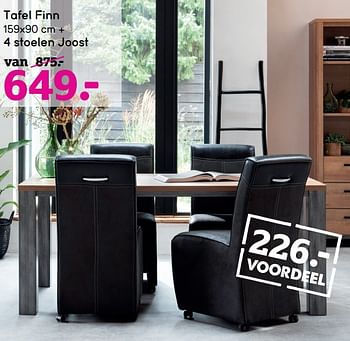 Promoties Tafel finn + 4 stoelen joost - Huismerk - Leen Bakker - Geldig van 08/10/2018 tot 21/10/2018 bij Leen Bakker