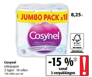 Promoties Cosynel toiletpapier - Cosynel - Geldig van 10/10/2018 tot 23/10/2018 bij Colruyt