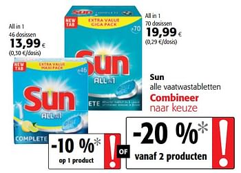 Promoties Sun alle vaatwastabletten - Sun - Geldig van 10/10/2018 tot 23/10/2018 bij Colruyt