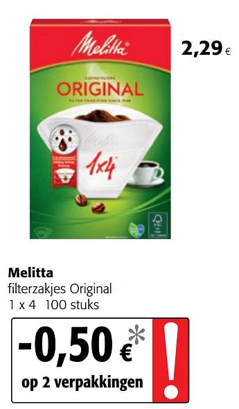 Promoties Melitta filterzakjes original - Melitta - Geldig van 10/10/2018 tot 23/10/2018 bij Colruyt