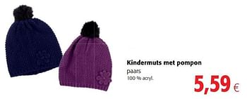 Promoties Kindermuts met pompon paars - Huismerk - Colruyt - Geldig van 10/10/2018 tot 23/10/2018 bij Colruyt